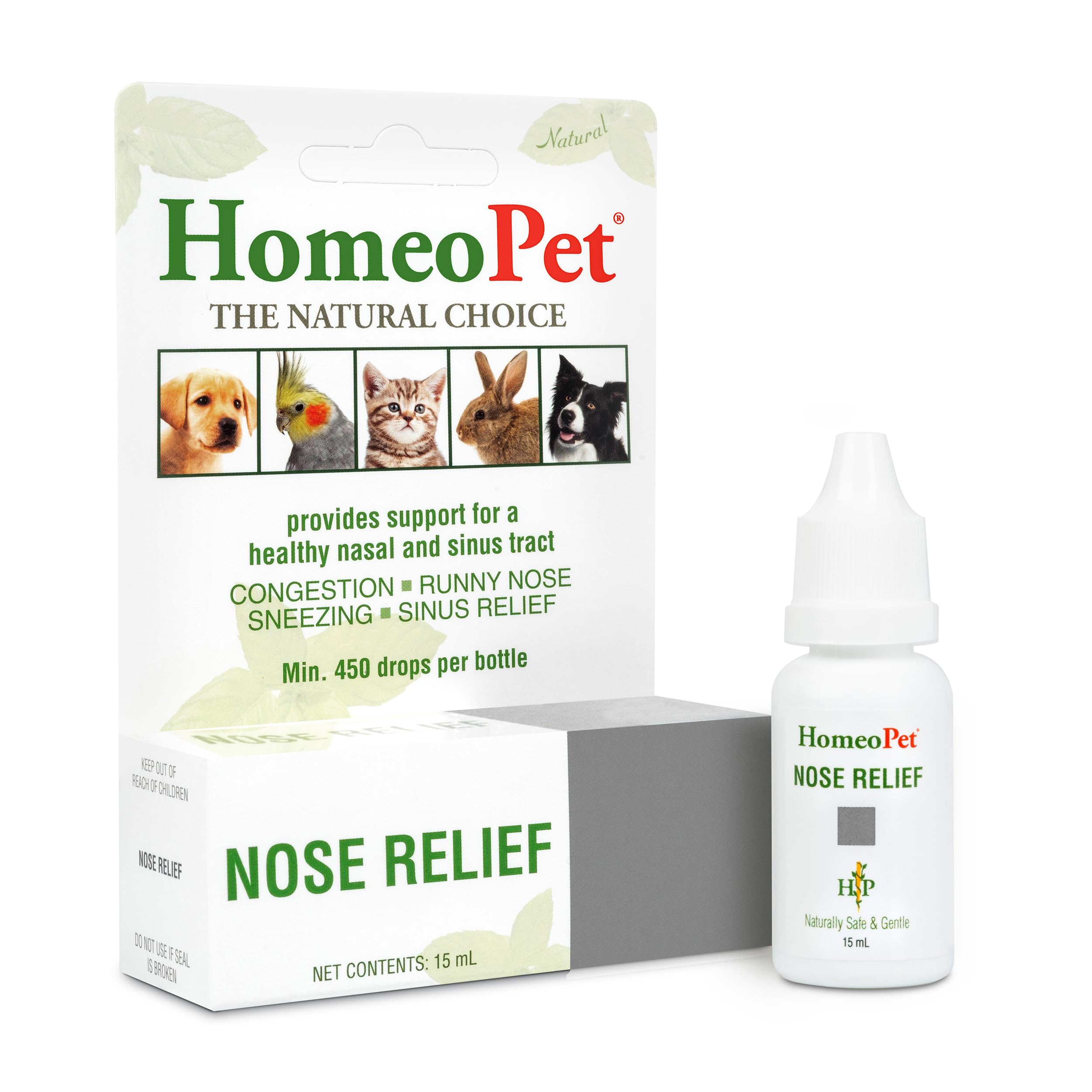 HomeoPet Alivio nasal, botella de 15 ml para apoyo nasal en mascotas.