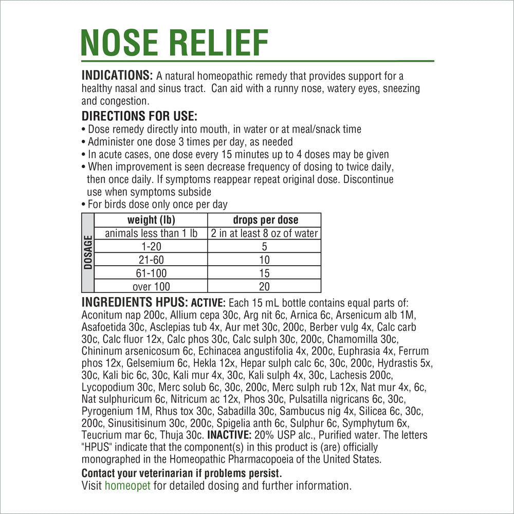 HomeoPet Alivio nasal: dosis en agua para administración rápida.