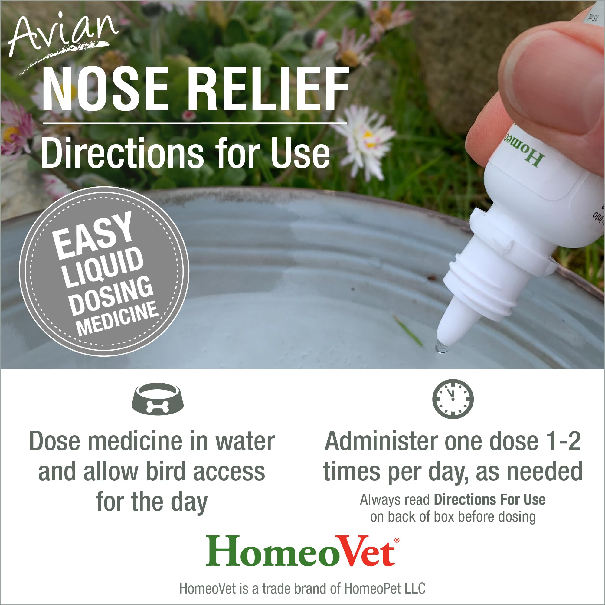 HomeoPet Avian Nose Relief: aplicación directa en la boca de aves
