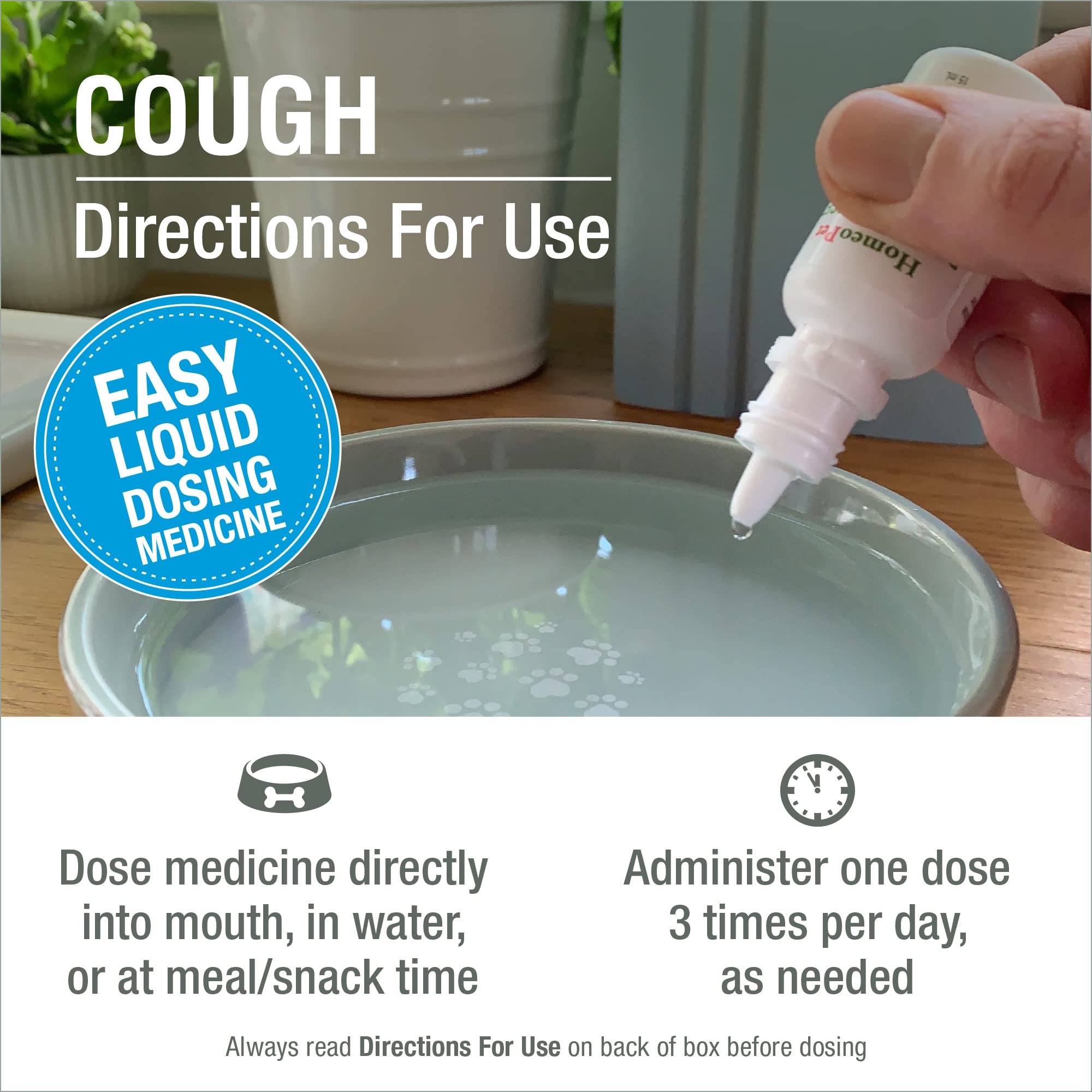 HomeoPet Cough frasco visto de frente para control de dosis