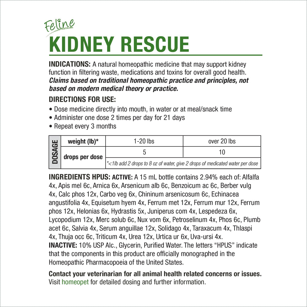 HomeoPet Feline Kidney Rescue, en agua, opción suave de administración