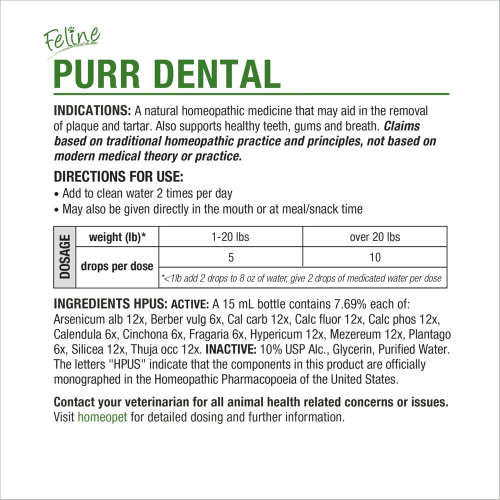 HomeoPet Feline Purr Dental, ingredientes naturales y seguros para edades