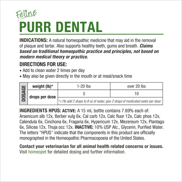 HomeoPet Feline Purr Dental, ingredientes naturales y seguros para edades