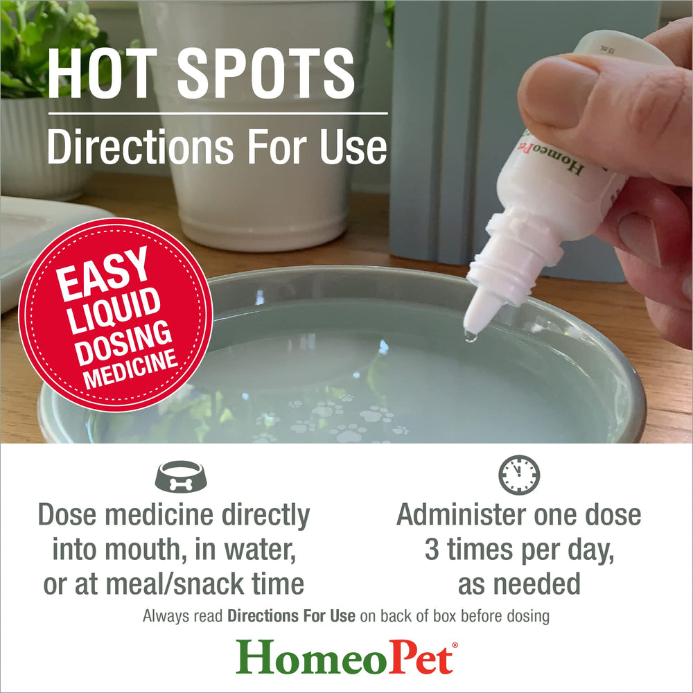 HomeoPet Hot Spots fórmula con ingredientes naturales y seguros para la piel.
