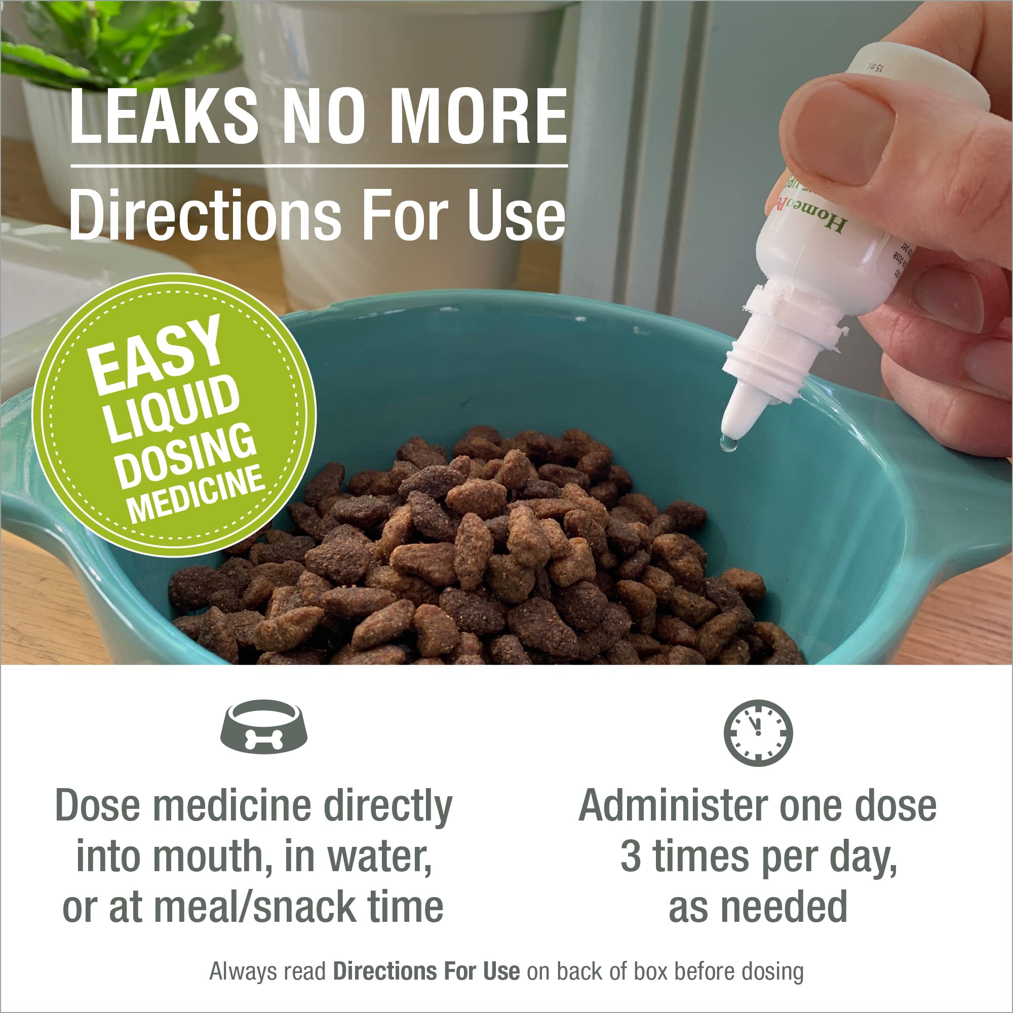 HomeoPet Leaks No More: etiqueta y embalaje simples y seguros