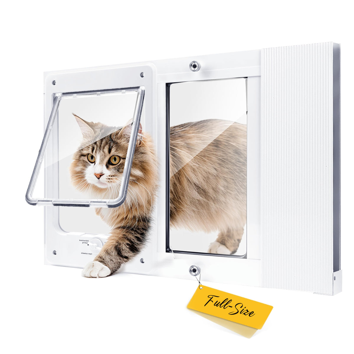 Puerta para mascotas HOMEPEDIA en ventana con pasaje amplio para gatos.