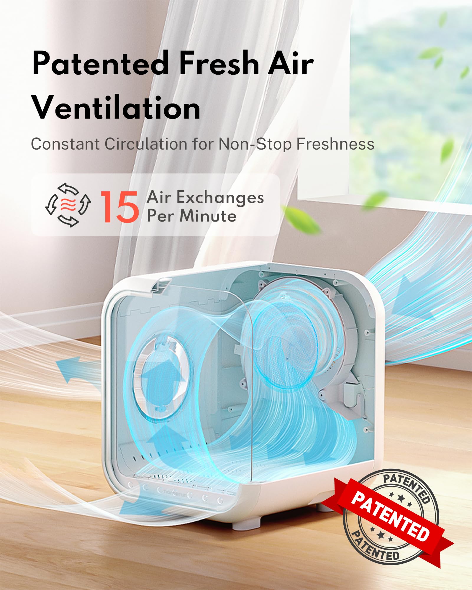 HomeRunPet Drybo Plus: sistema de aire fresco con 15 intercambios por minuto.