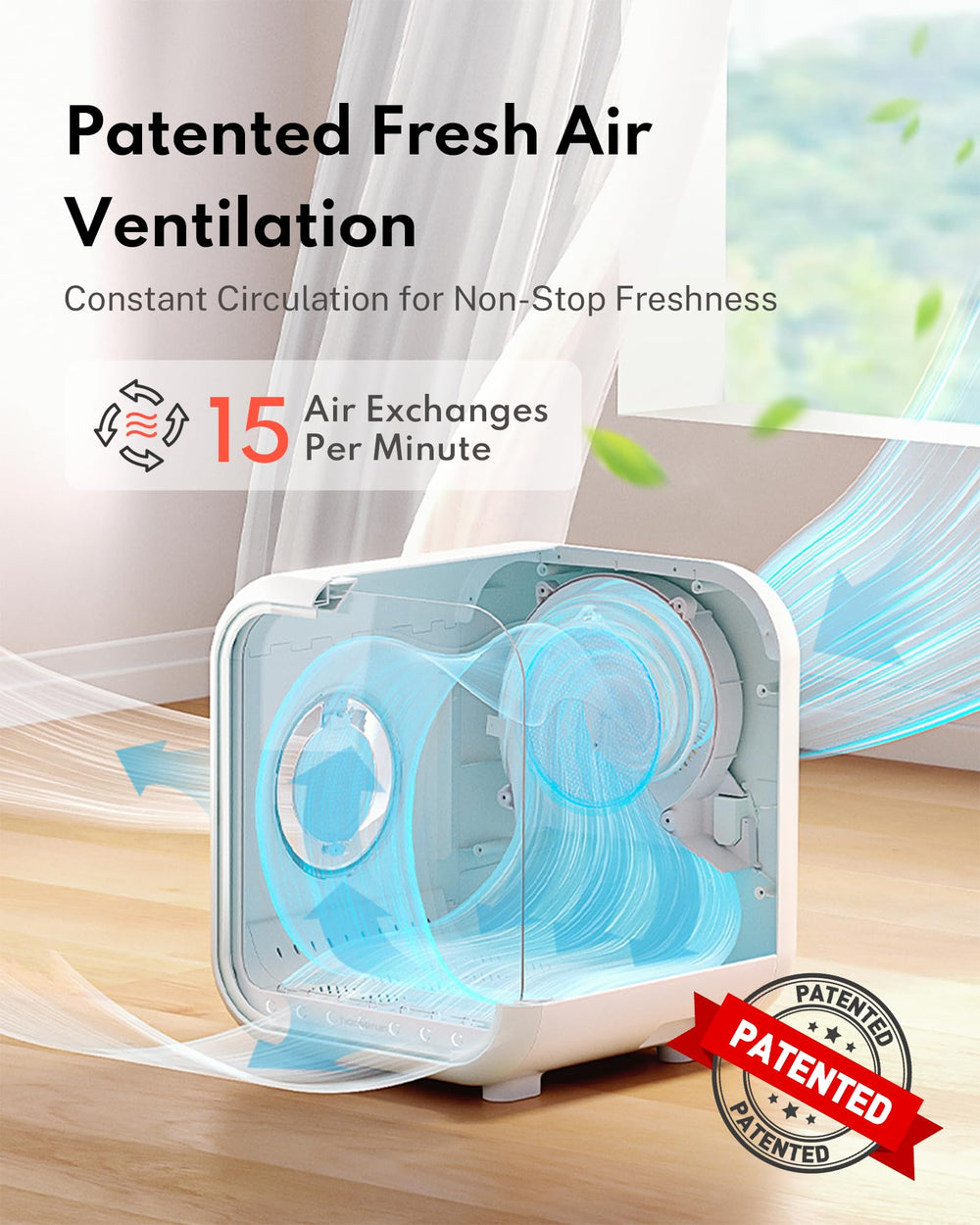 HomeRunPet Drybo Plus: sistema de aire fresco con 15 intercambios por minuto.