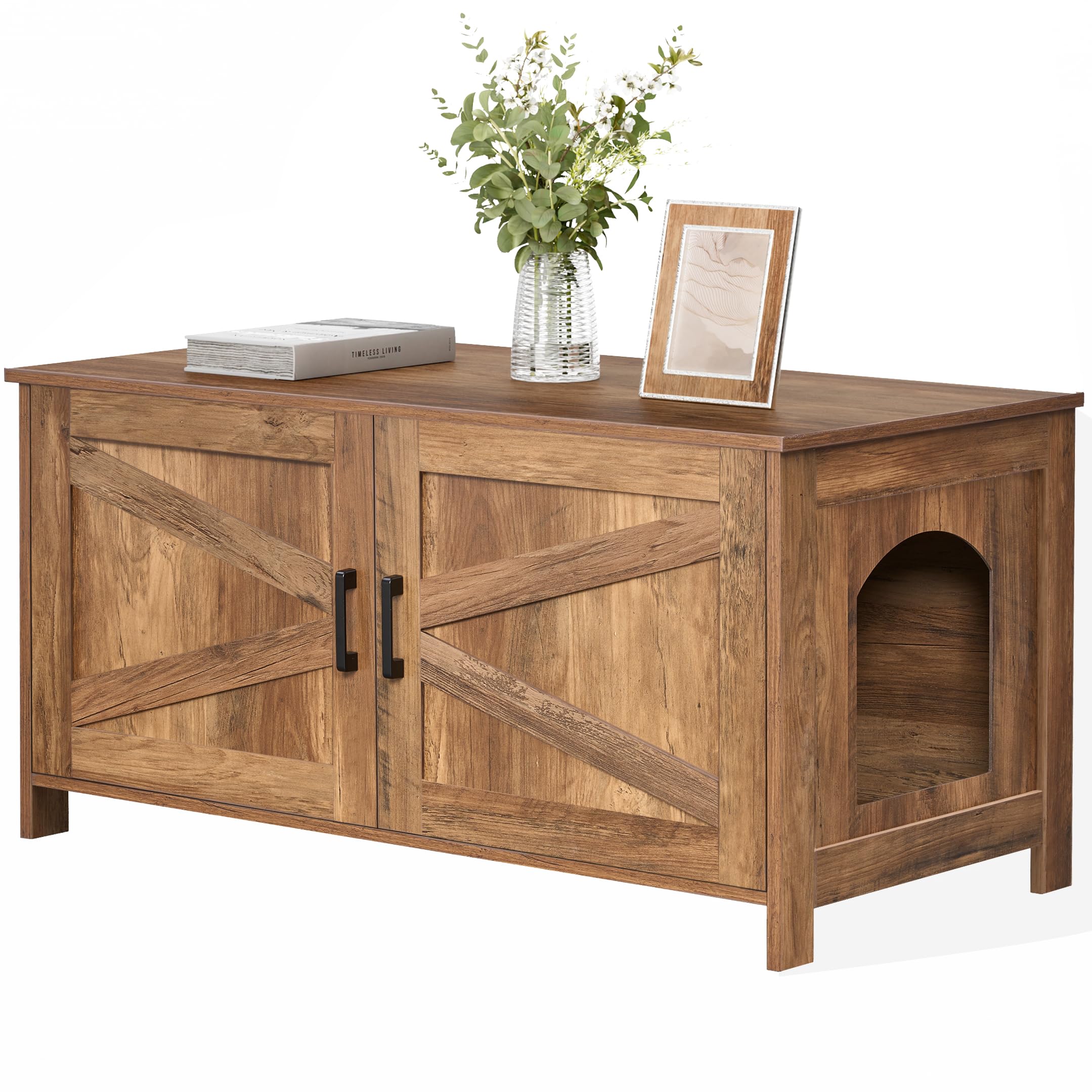 Homhedy armario caja arena gato exterior con puerta granero, privacidad para el felino.