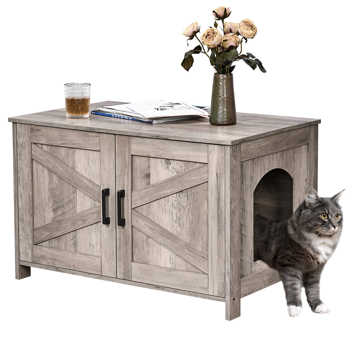 Homhedy caja-arena-gato-madera: refugio privado para tu gato en casa.