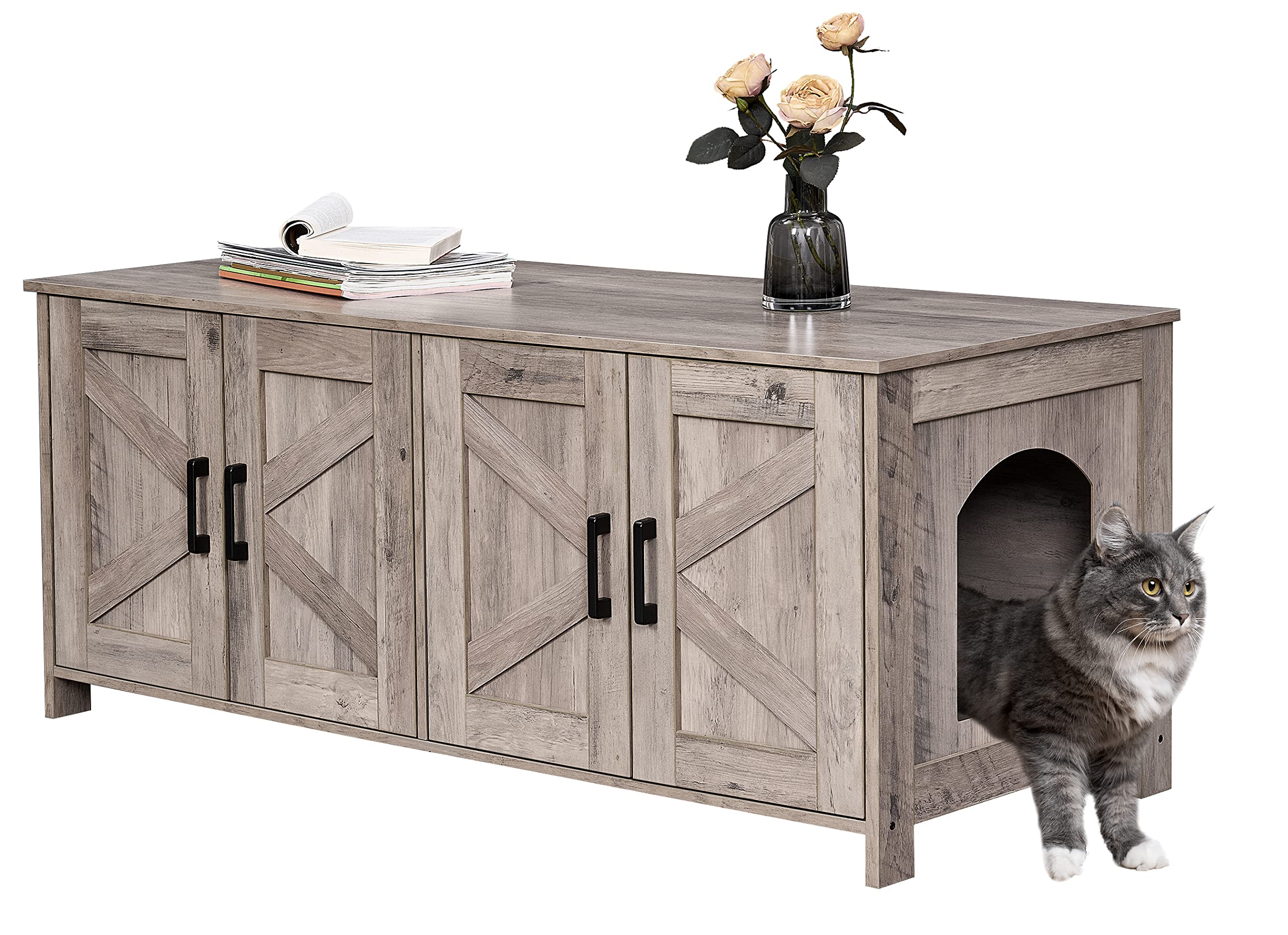 Homhedy caja de arena para gatos dos, diseño con doble habitación para dos felinos