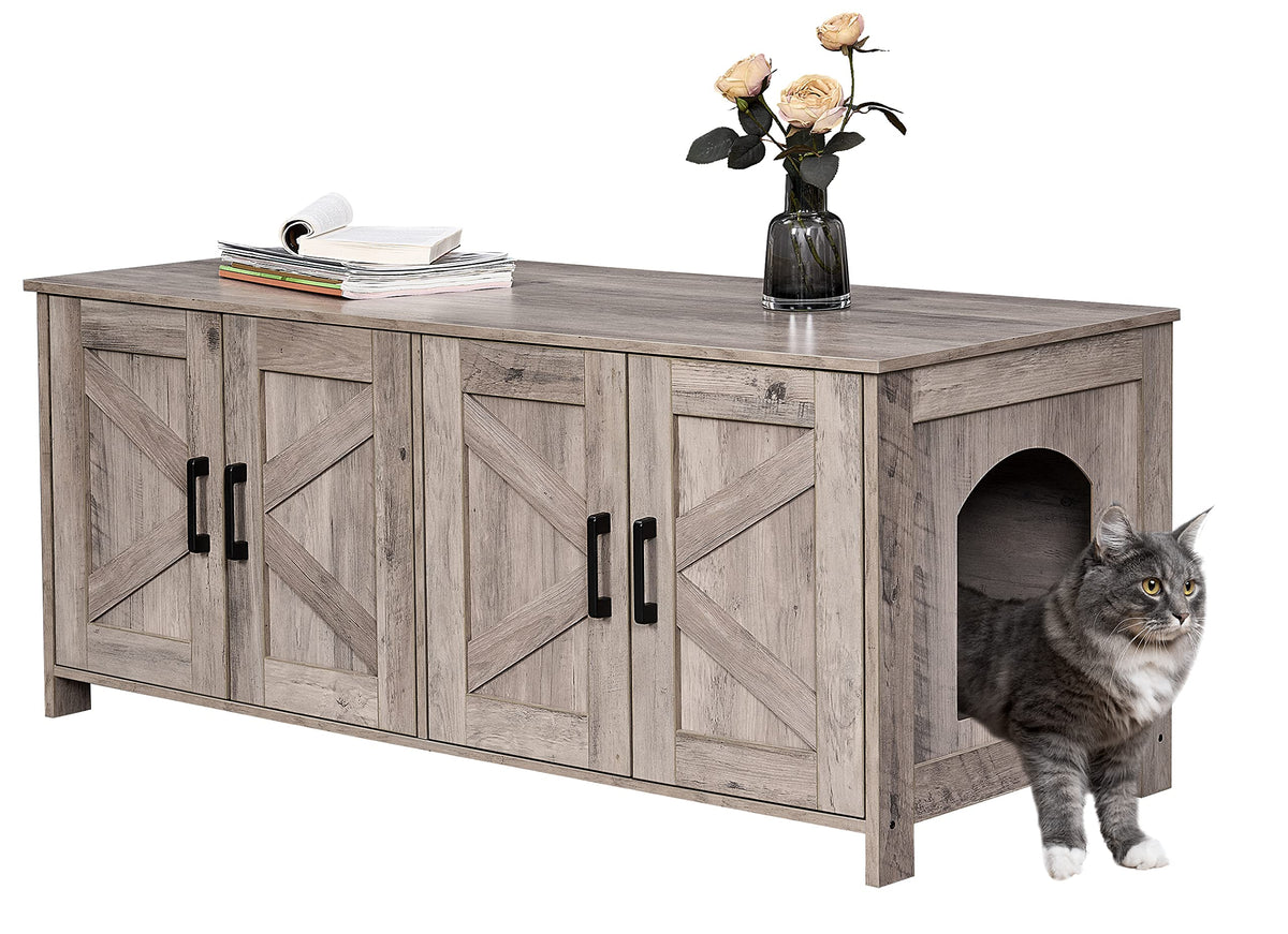 Homhedy caja de arena para gatos dos, diseño con doble habitación para dos felinos