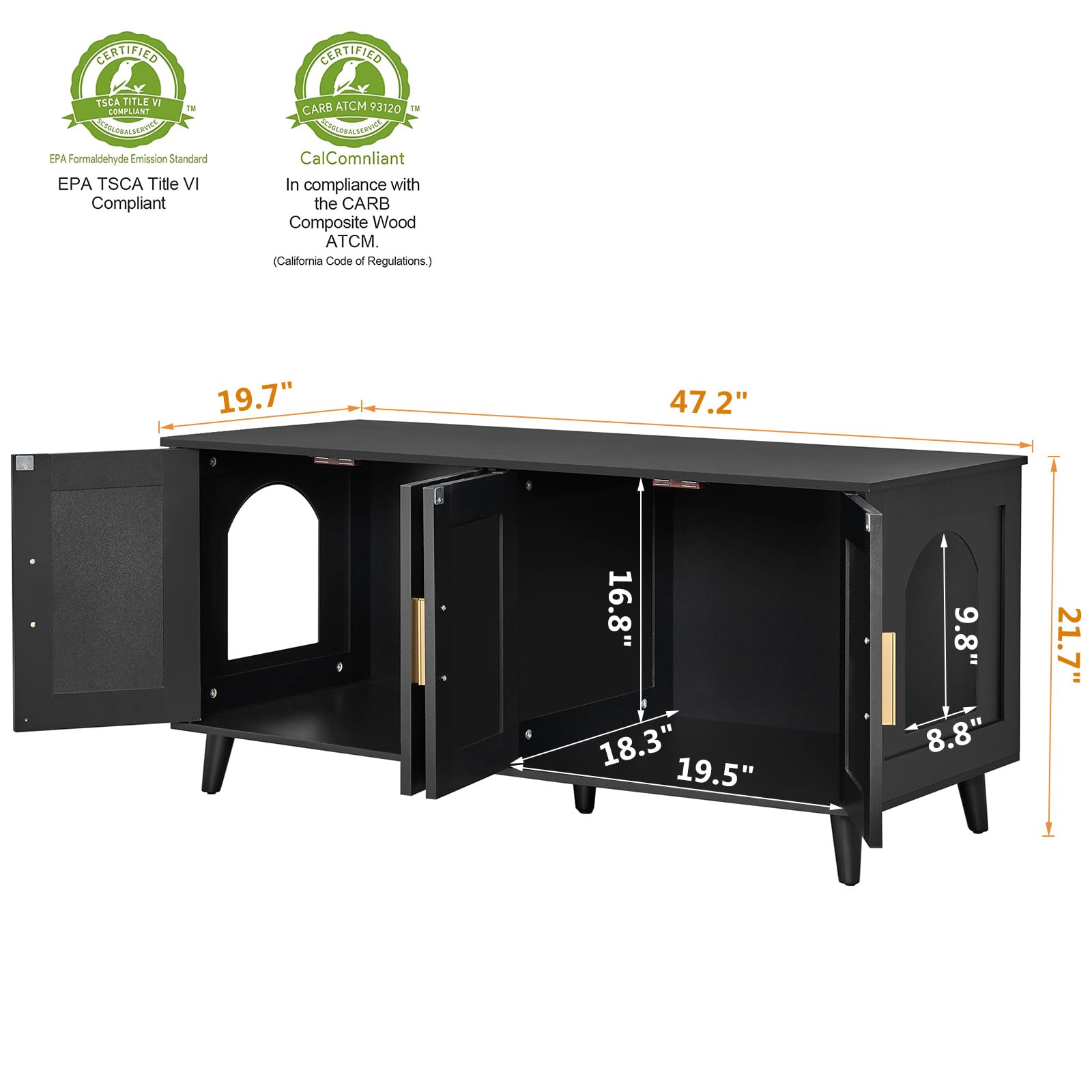 Homhedy interior dos gatos y caja de arena organizados para limpieza fácil.