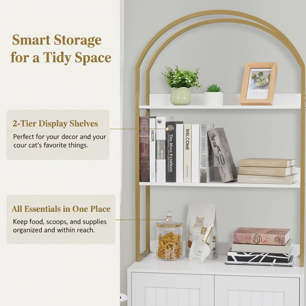 Homhedy mueble para gato, acabado blanco y dorado, estilo moderno y elegante.
