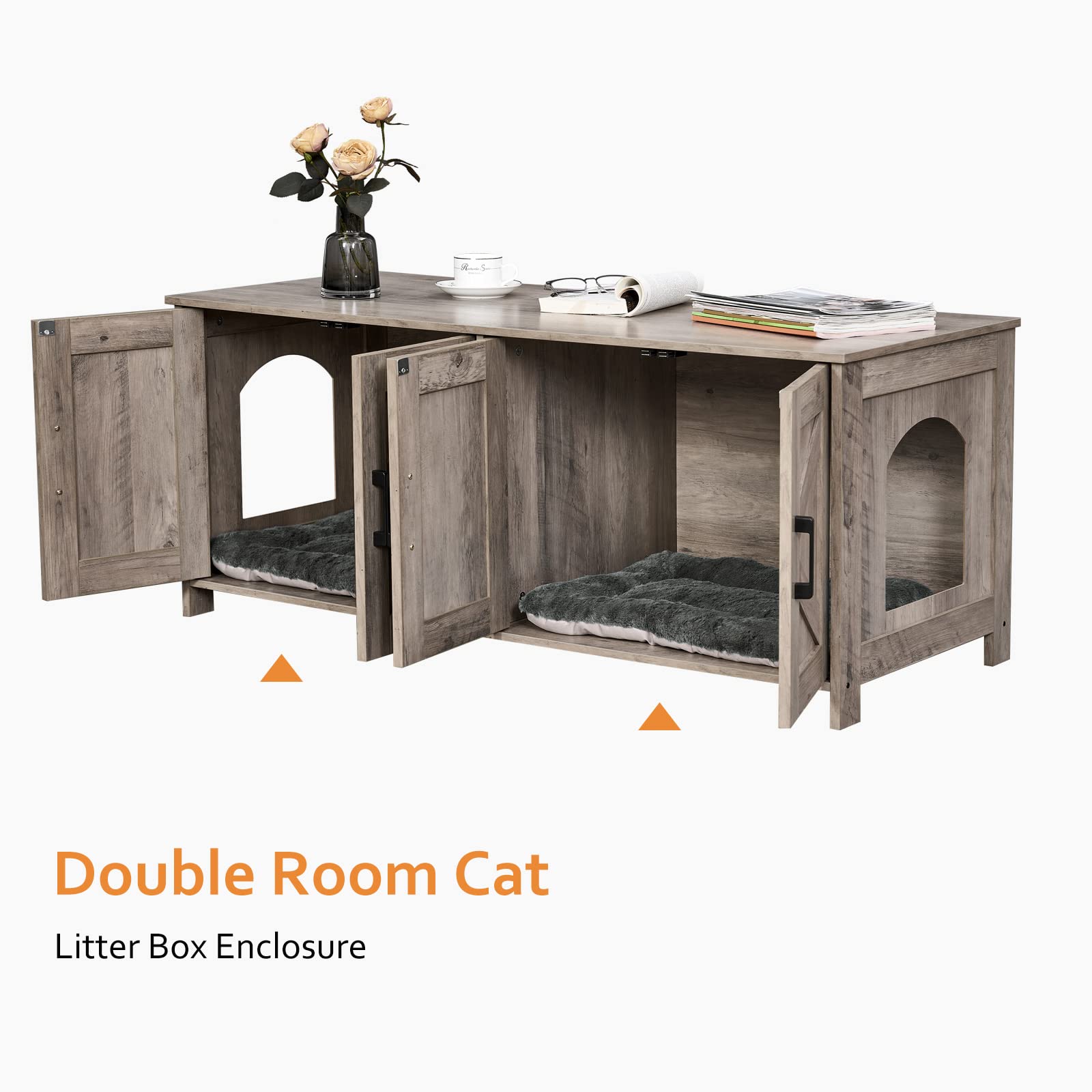 Homhedy mueble-gatos madera greige, acabado elegante que se integra con la decoración