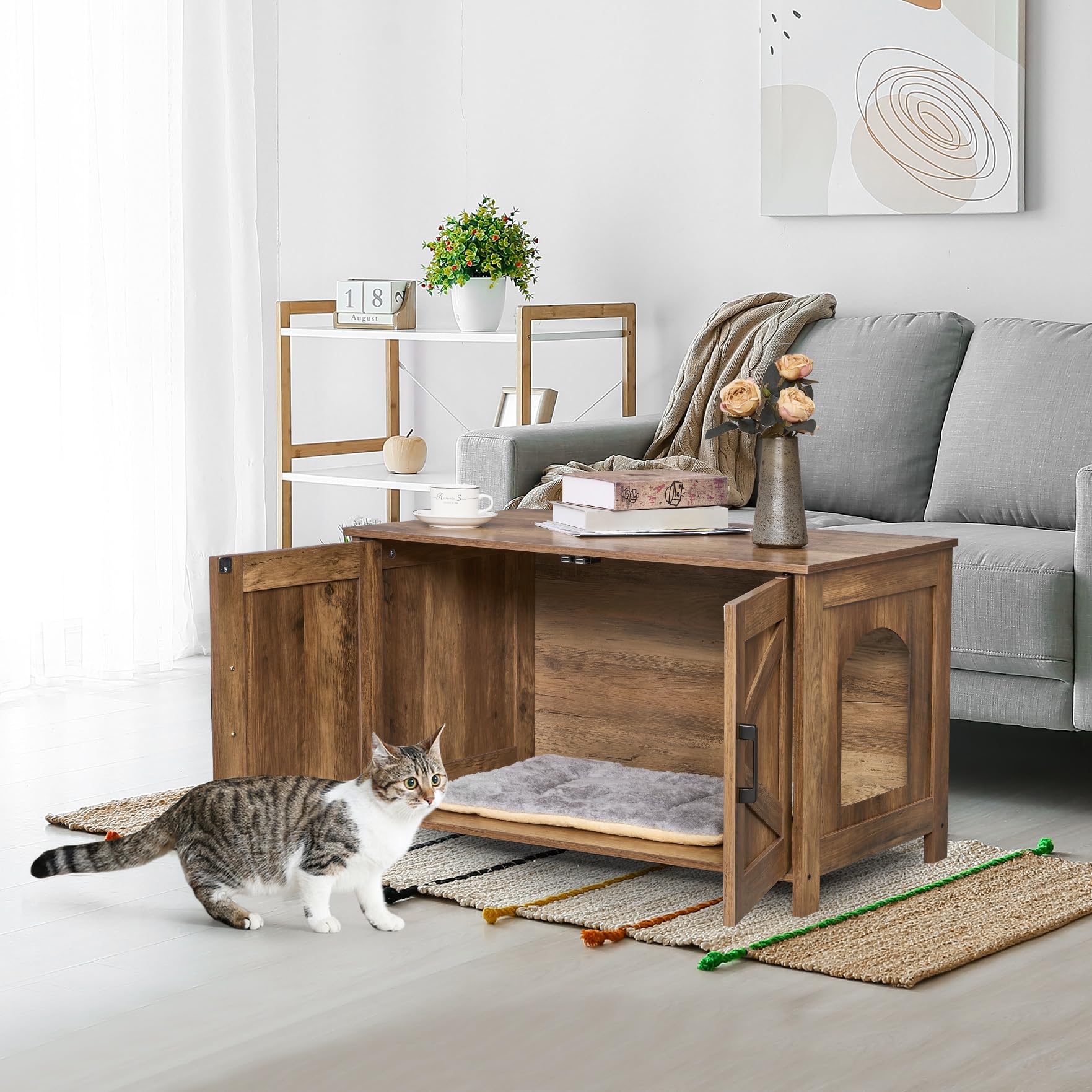 Homhedy mueble funciona como mesa de centro, estilo rústico y versátil.