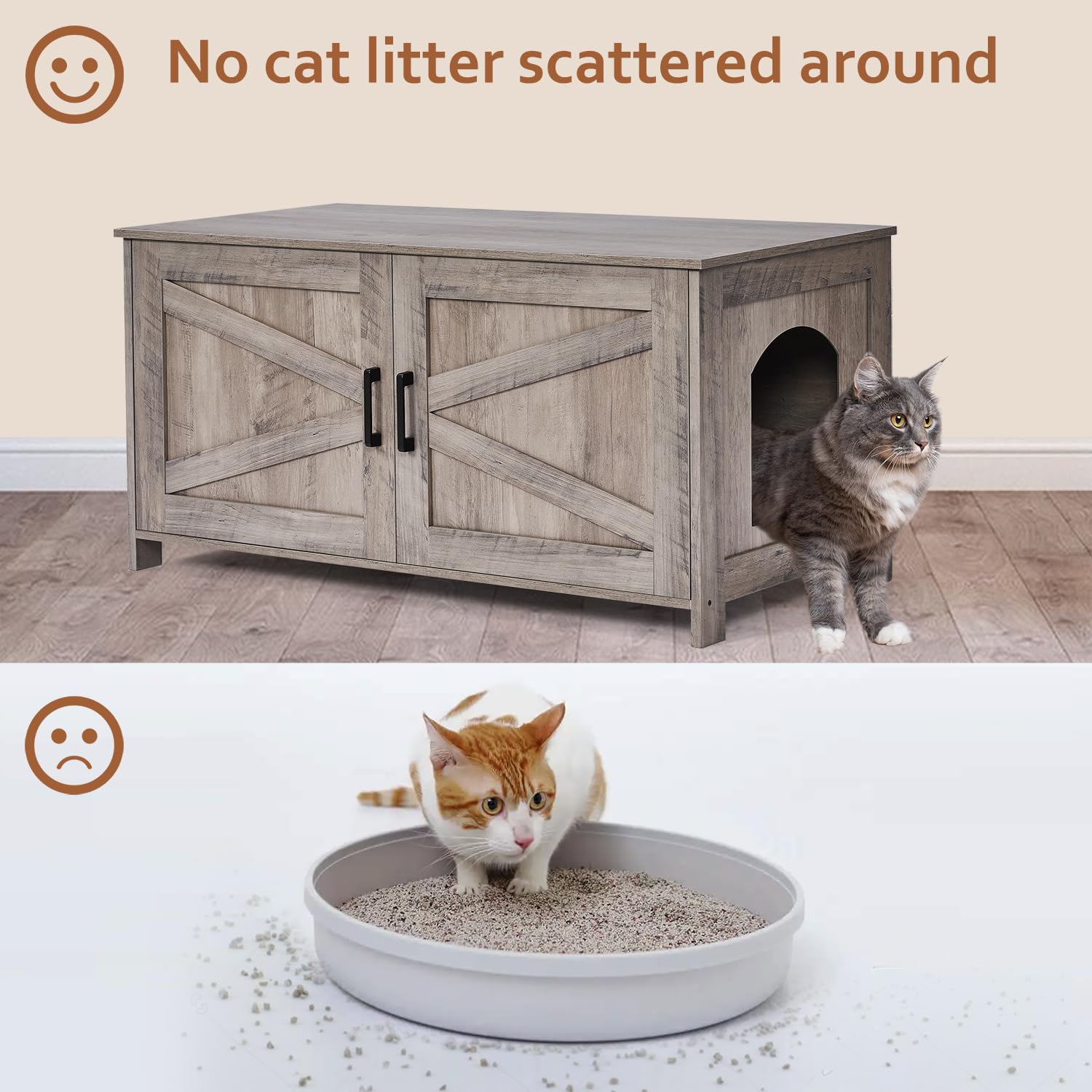 Homhedy puerta de granero para arenero: acceso cómodo para gatos y limpieza rápida