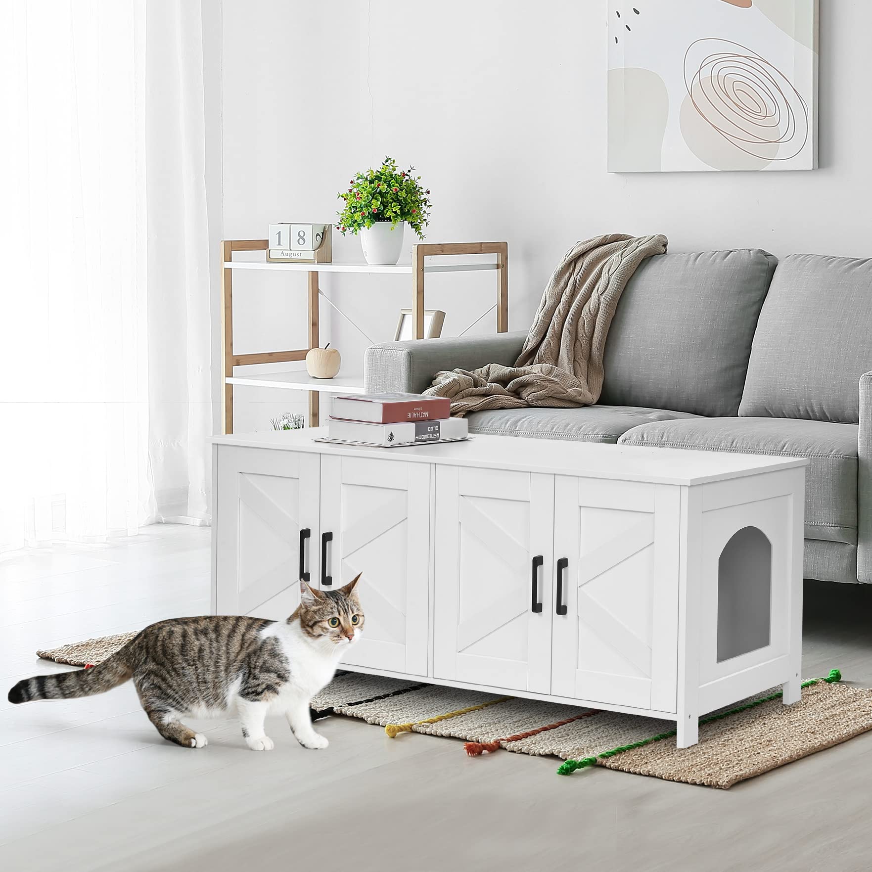 Homhedy puertas dobles con acceso fácil para gatos y limpieza.
