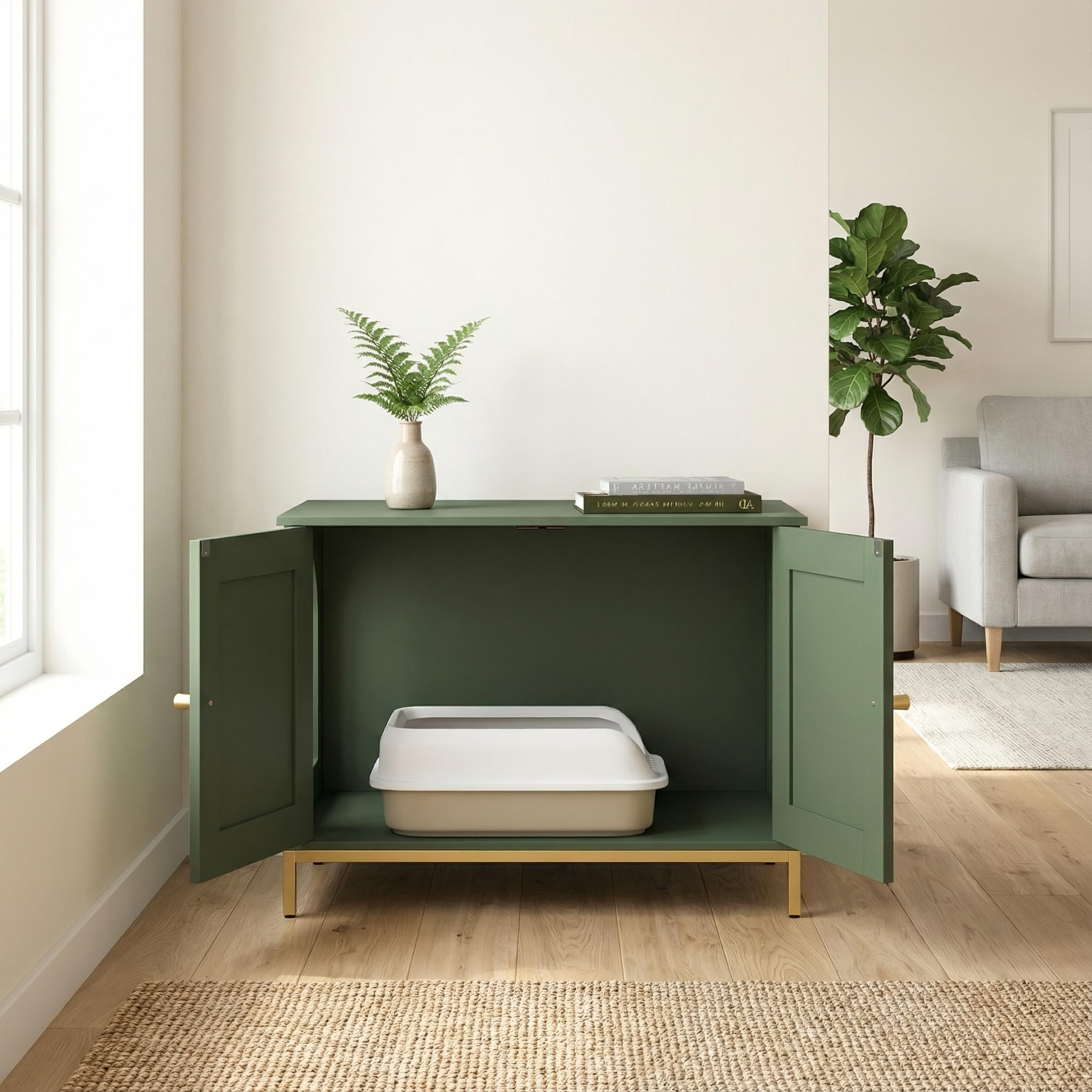 Homhedy superficie superior, funciona como mesa o soporte decorativo.