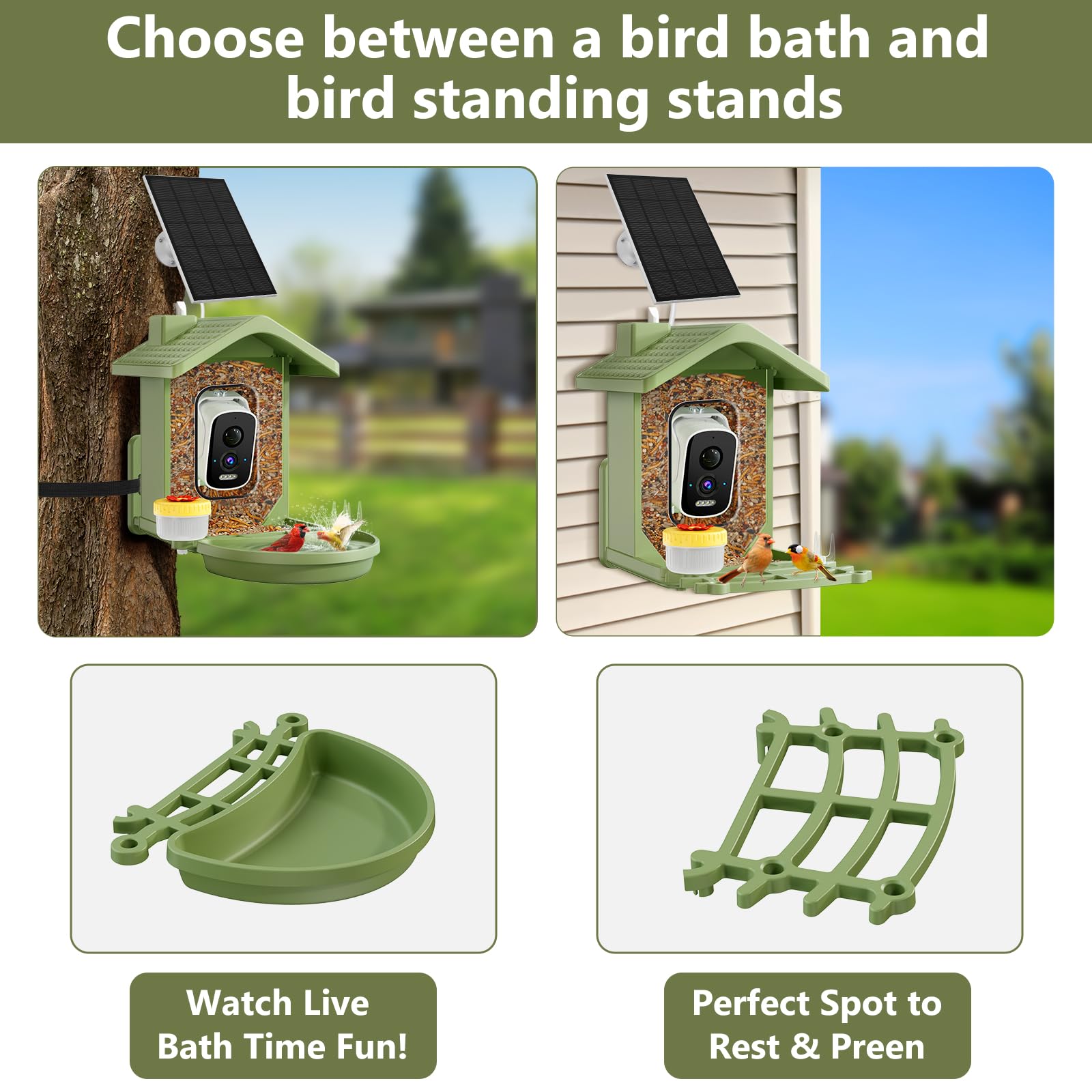 Homiefans diseño solar con baño de aves para uso al aire libre.