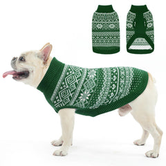 SUDADERA HOMIMP para perro con patrón rombos verde desde el frente, mantiene cálido y con estilo.