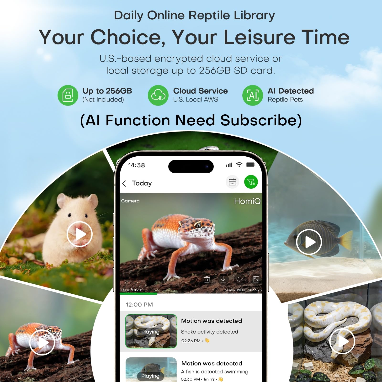 Cámara HomiQ Aquarium 3MP audio de dos vías para conversar con tus mascotas