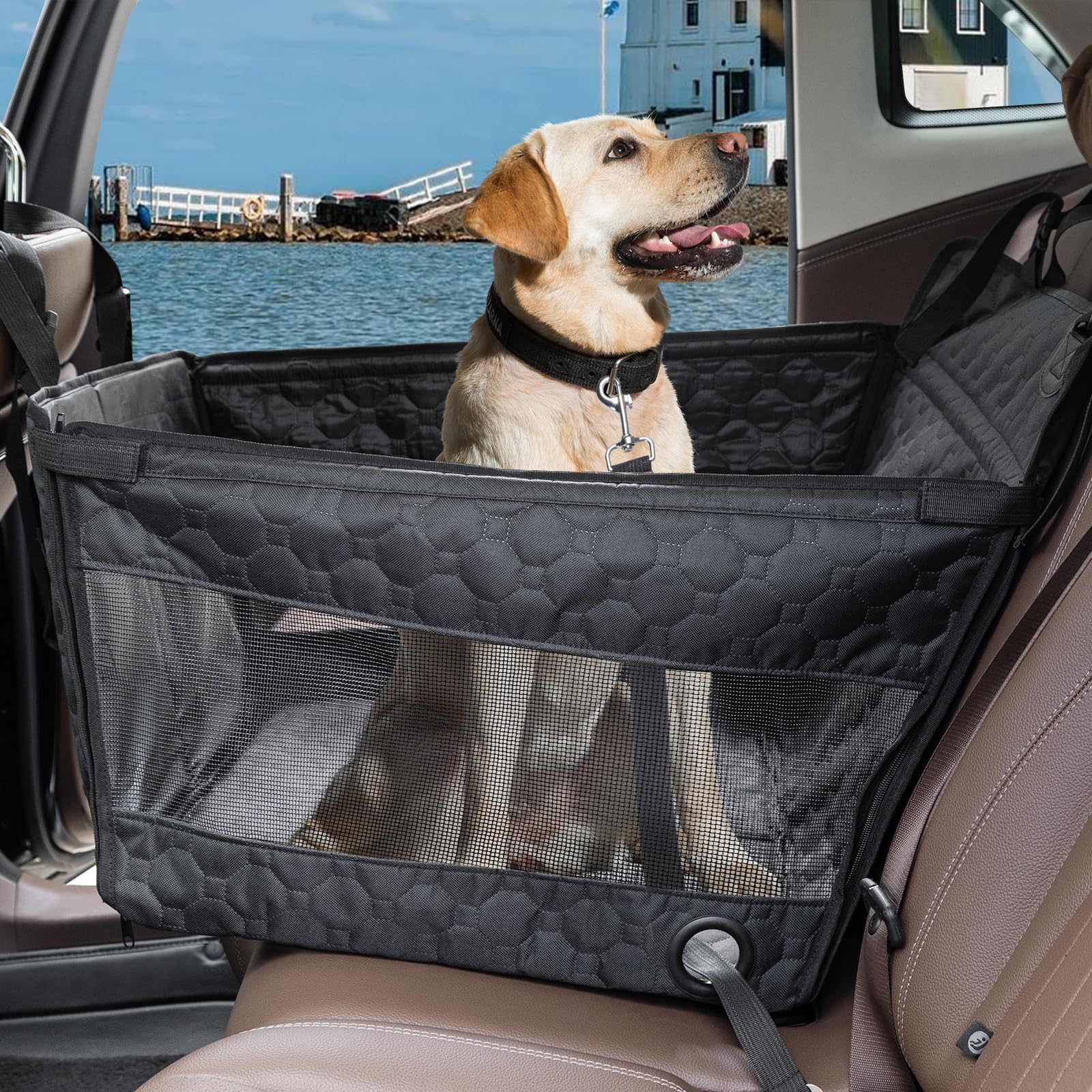 Homsunyi asiento de coche para perros grandes, vista frontal, seguridad y comodidad en cada viaje
