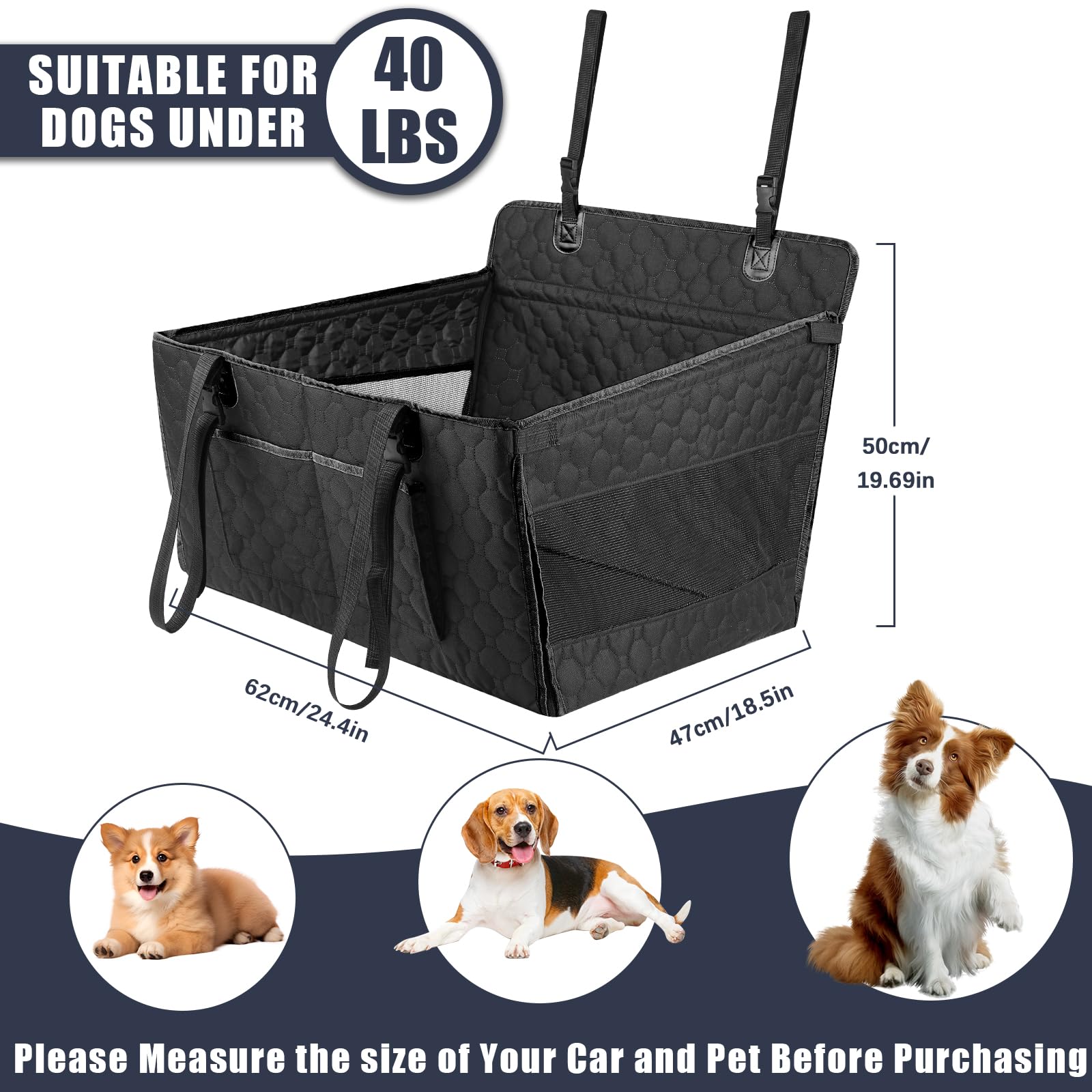 Homsunyi asiento de coche para perros grandes, vista lateral, funda impermeable protege el interior