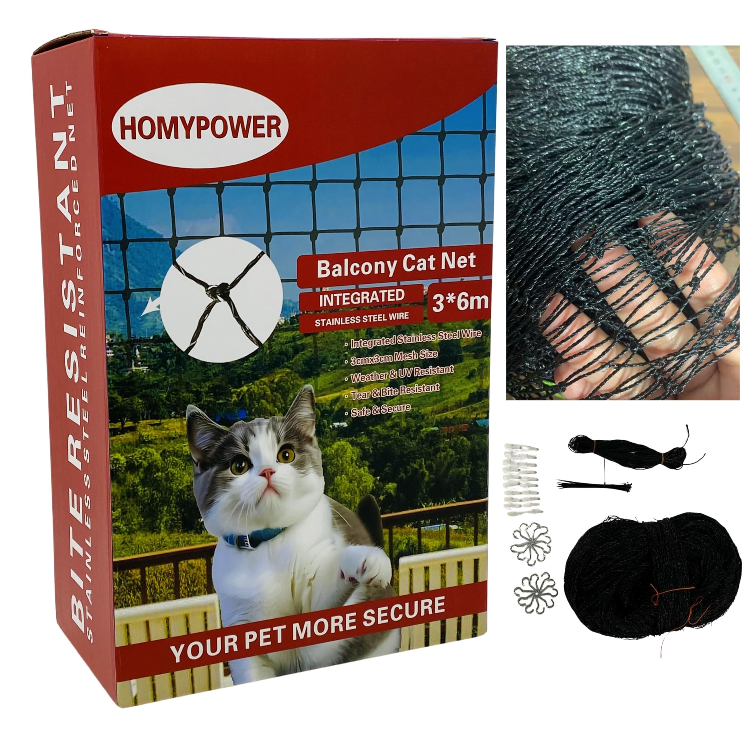 HOMYPOWER red de balcón para gatos, malla reforzada que ofrece seguridad exterior