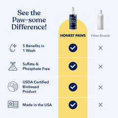Honest Paws champú para perros, espuma suave, facilita el enjuague y acondiciona.