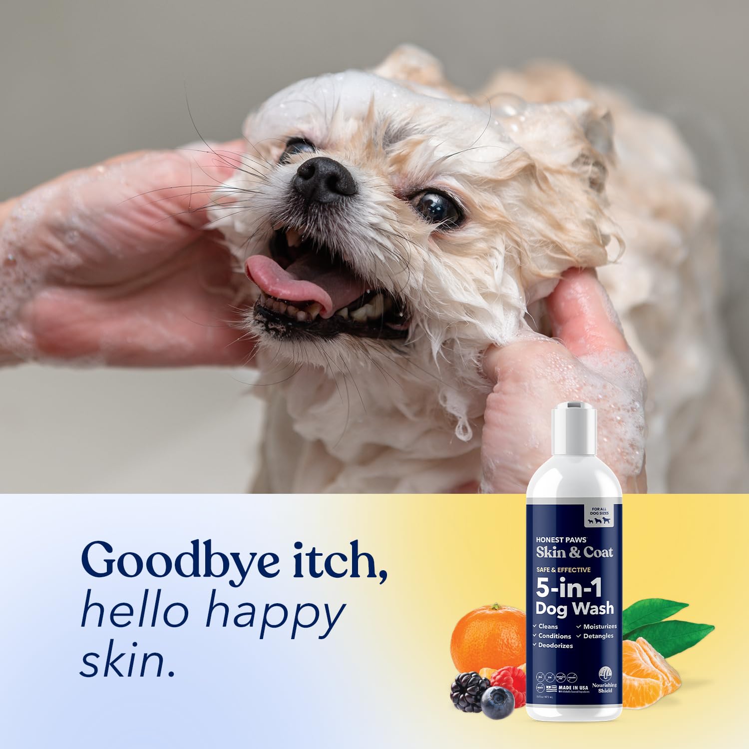 Honest Paws champú para perros, hidratación de la piel durante el baño.