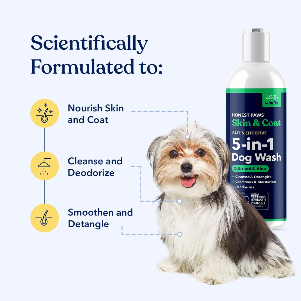 Honest Paws champú con ingredientes naturales para pelaje suave y saludable.