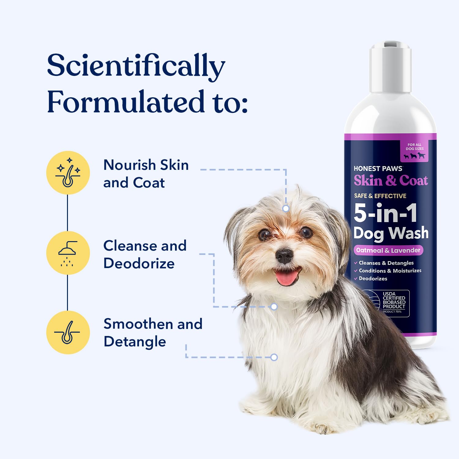 Honest Paws champú para perro con lavanda, aroma calmante durante el baño.