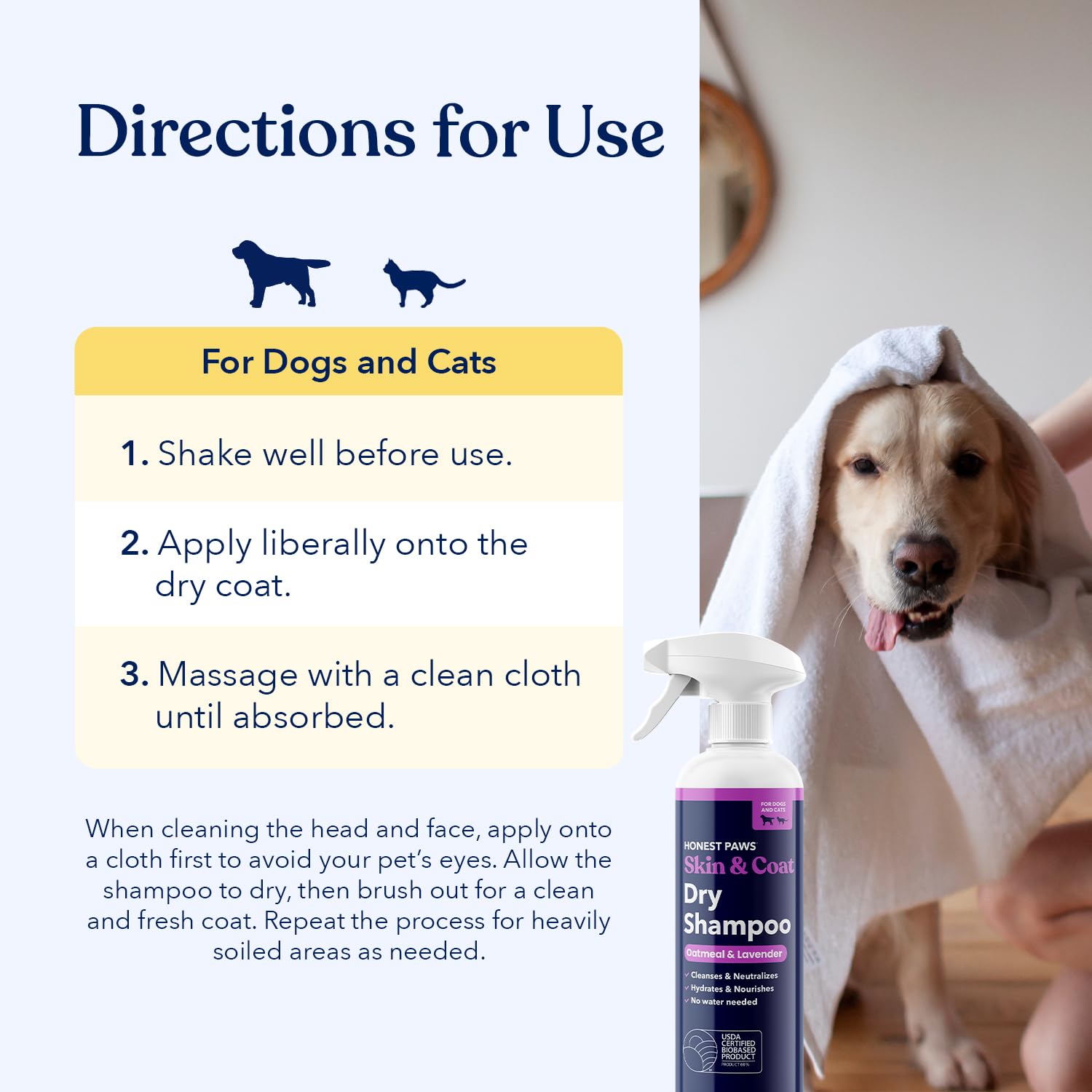 Honest Paws Champú Seco para Perros aroma suave de lavanda.