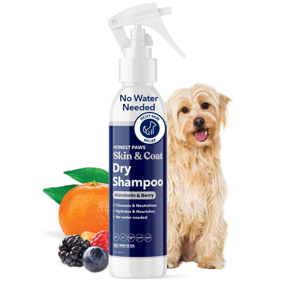 honest paws champú seco para perros: atomizador suave para limpieza rápida sin agua