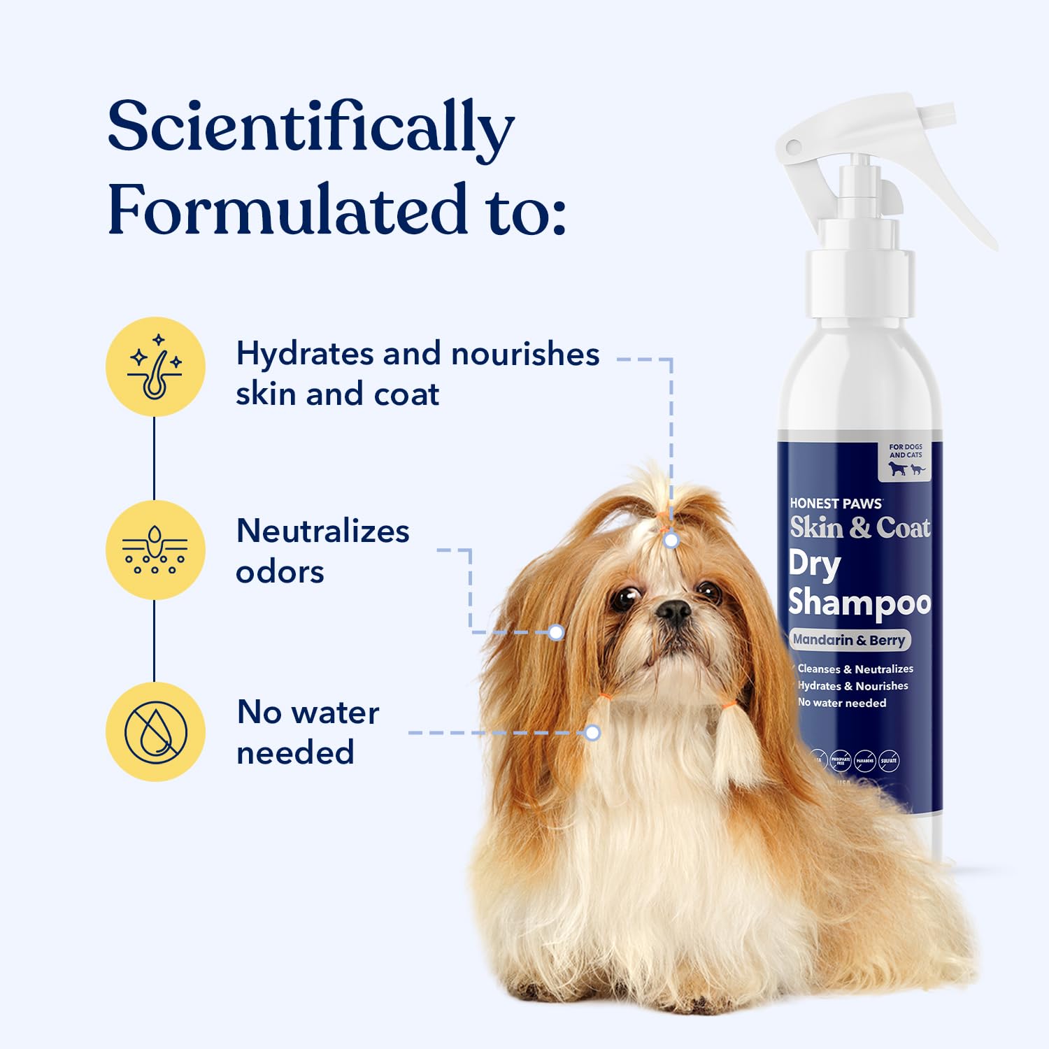 honest paws champú seco para perros: pelaje brillante tras cada uso