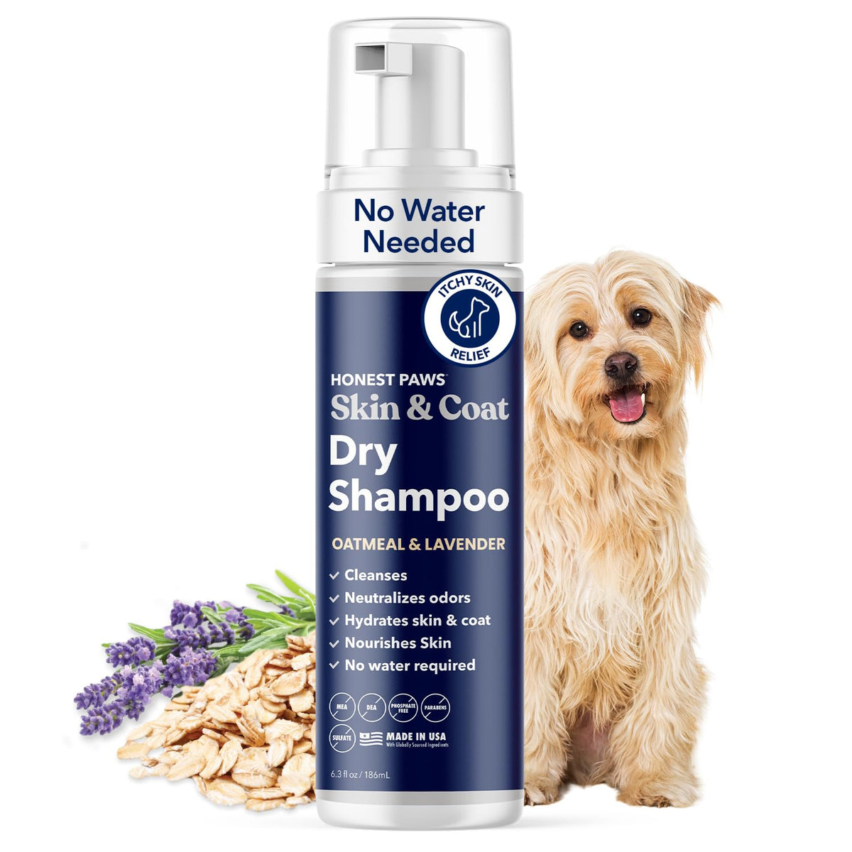 Honest Paws Champú en seco para perros sin agua, espuma suave para limpieza rápida.