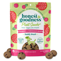 Honest to Goodness Buddy Boost envase visible, snack para perros que apoya la digestión suave.