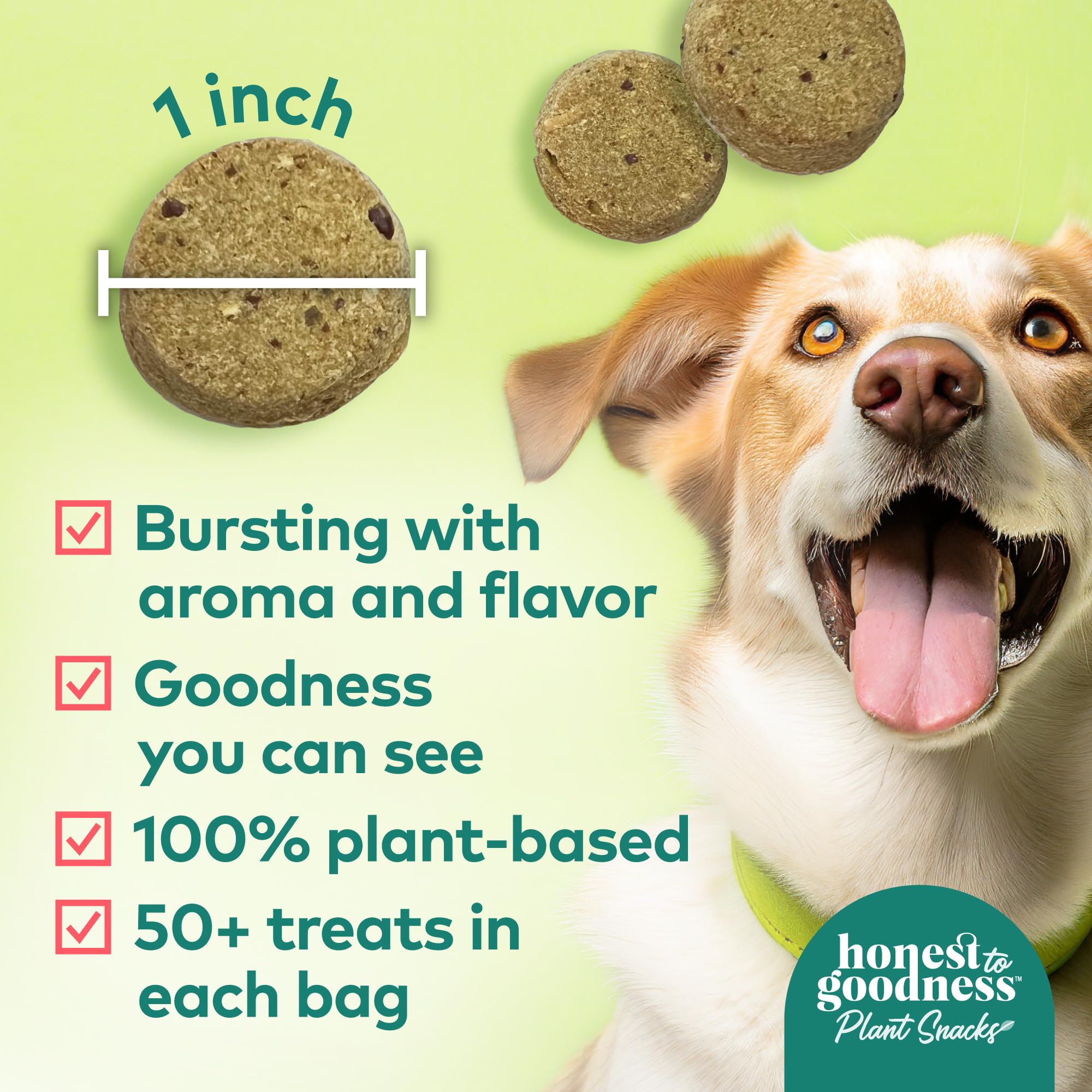 Honest to Goodness golosinas para perros sabor manzana canela, complemento sabroso para momentos de juego.
