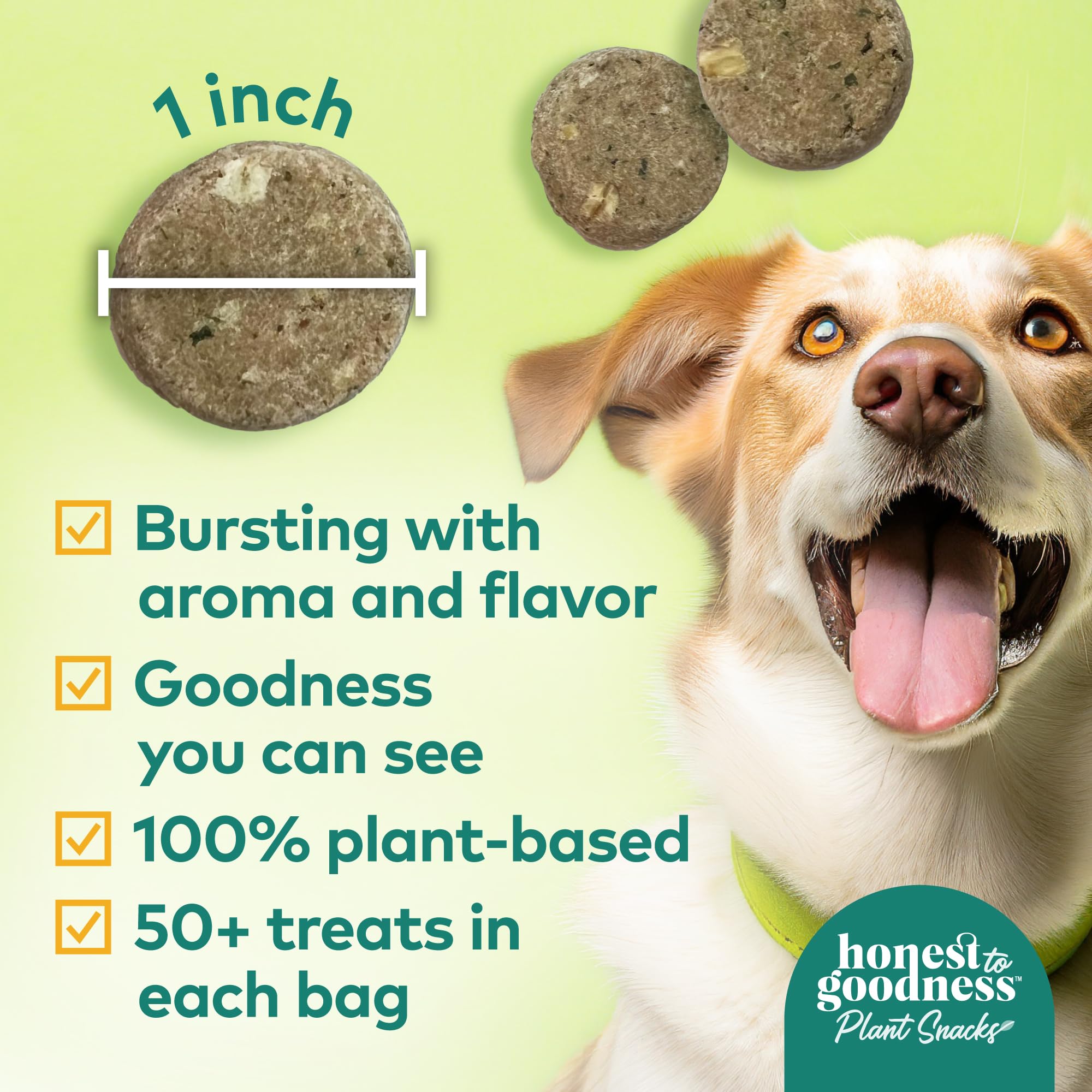 Honest to Goodness Snacks ofrece textura masticable ideal para perros activos.