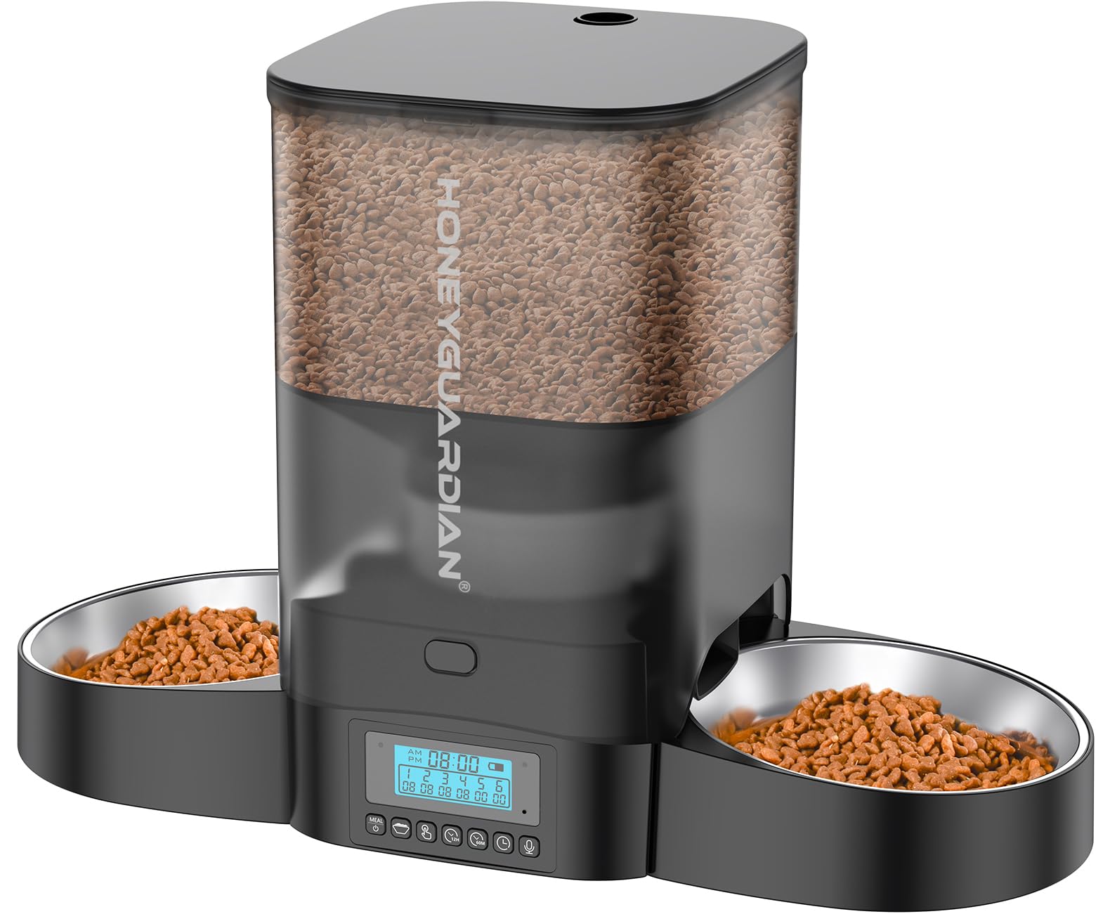 HoneyGuaridan alimentador para gatos, reparto dual igual para evitar peleas por comida.