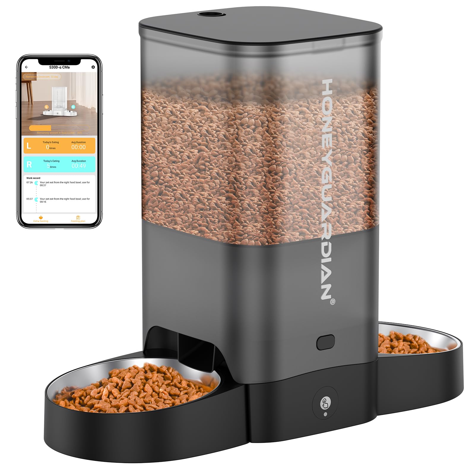 HoneyGuaridan comedero automático para dos gatos con porciones uniformes en cada comida