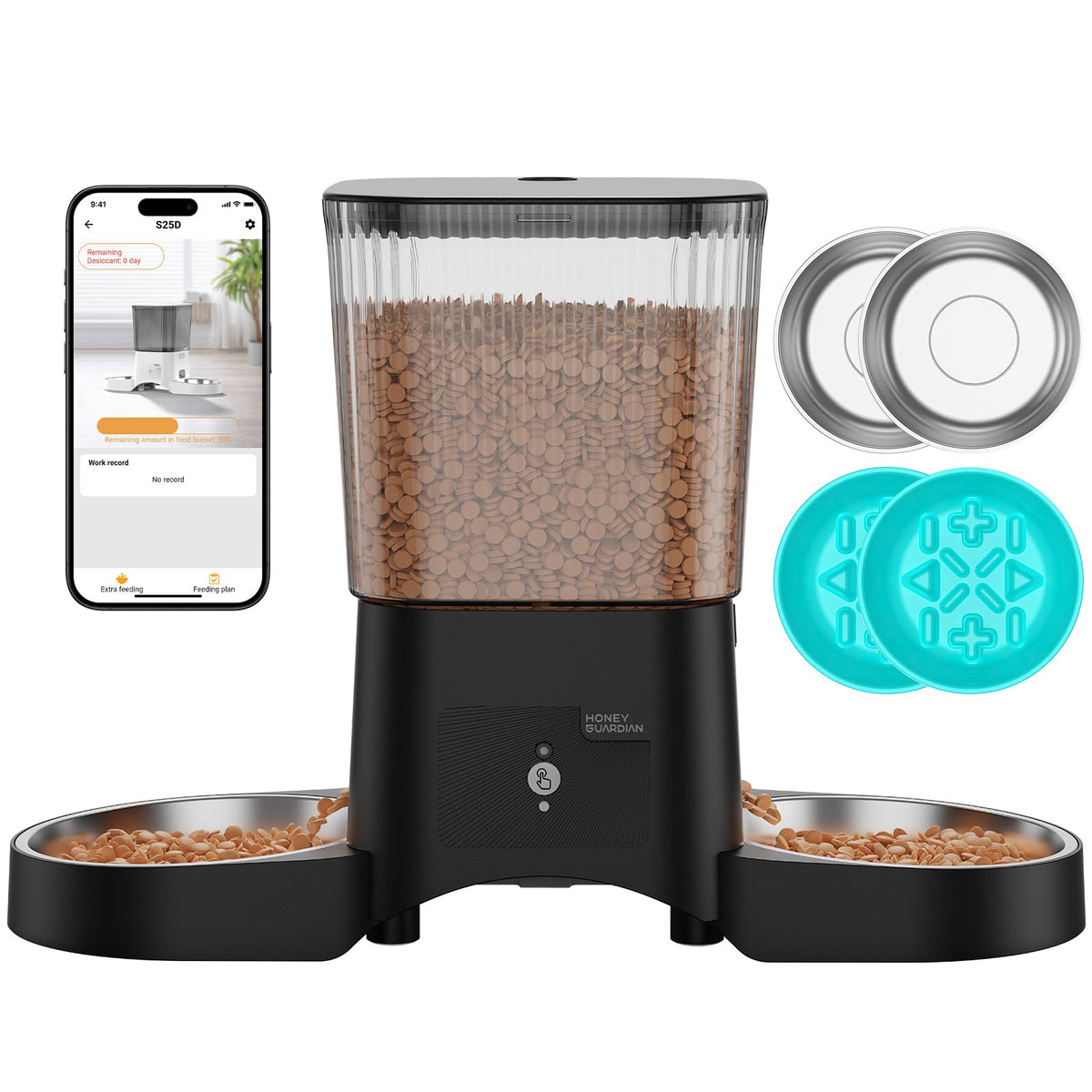 HoneyGuaridan: dos platos inoxidables, fáciles de limpiar y aptos para dos gatos.