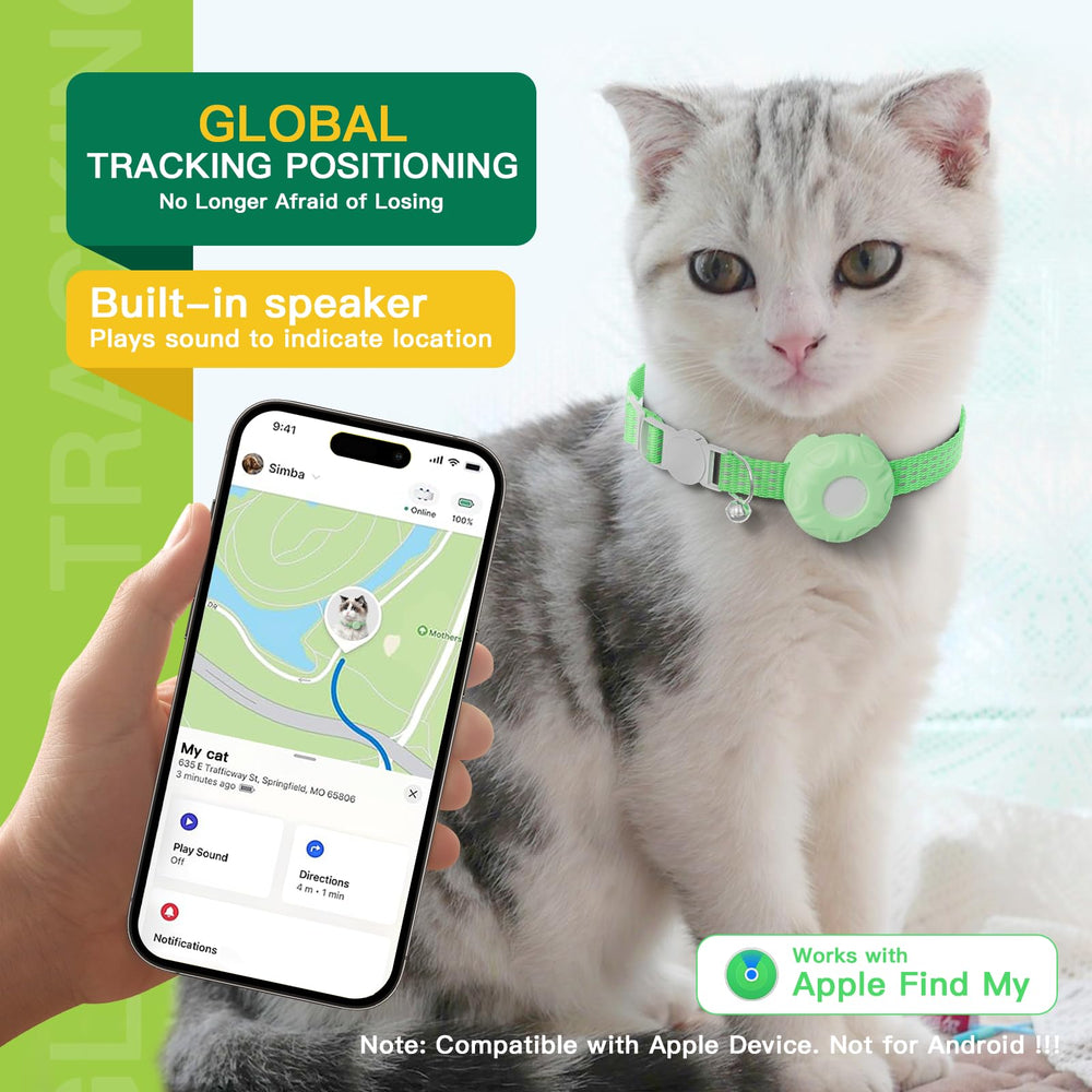 HONGTOP H Cat Tracker se integra con Find My de Apple para localizar al gato rápidamente.