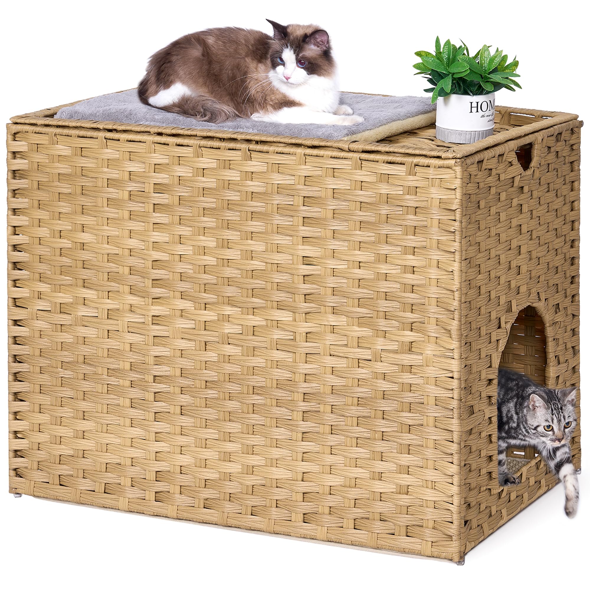 Honiakaka caja-arena con alfombra atrapa arena para gatos, limpieza más rápida.