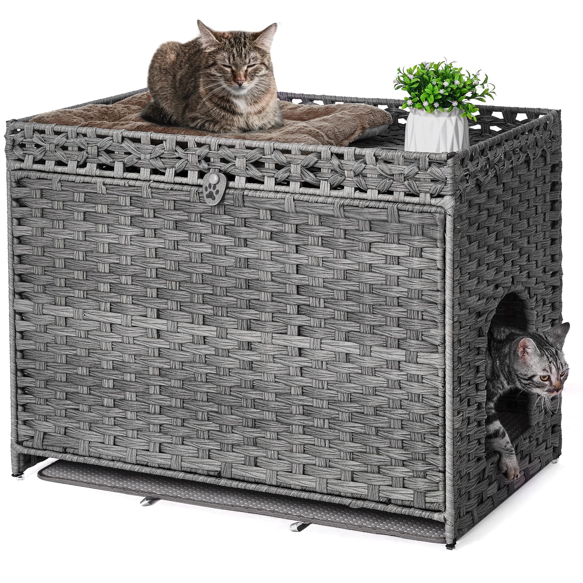 Honiakaka caja-latrina-gato-rattan-amplia, espacio cómodo y limpieza sencilla