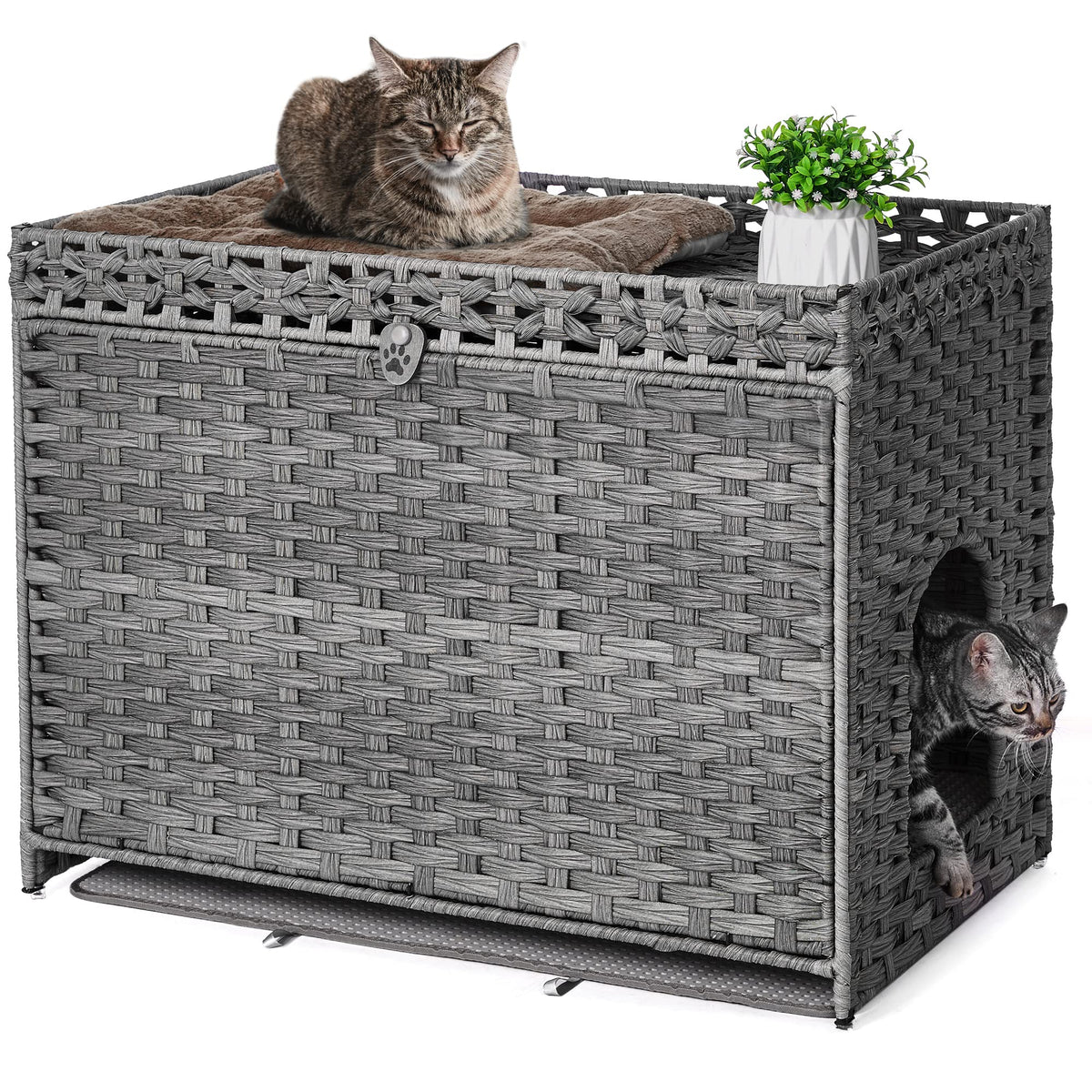 Honiakaka caja-latrina-gato-rattan-amplia, espacio cómodo y limpieza sencilla