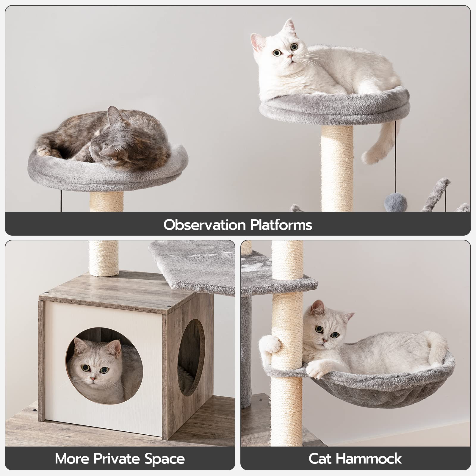 HOOBRO árbol-gato-detalle-madera-resistente: estructura duradera de madera.