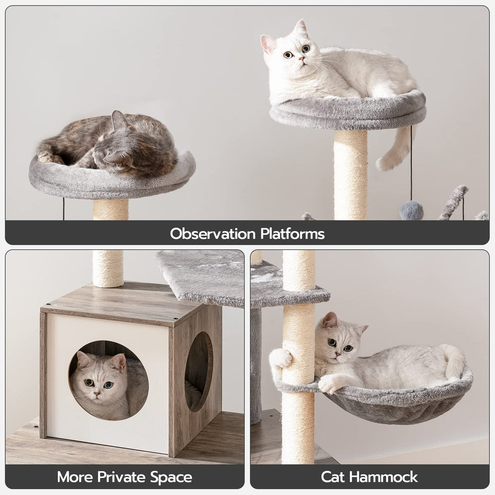HOOBRO árbol-gato-detalle-madera-resistente: estructura duradera de madera.