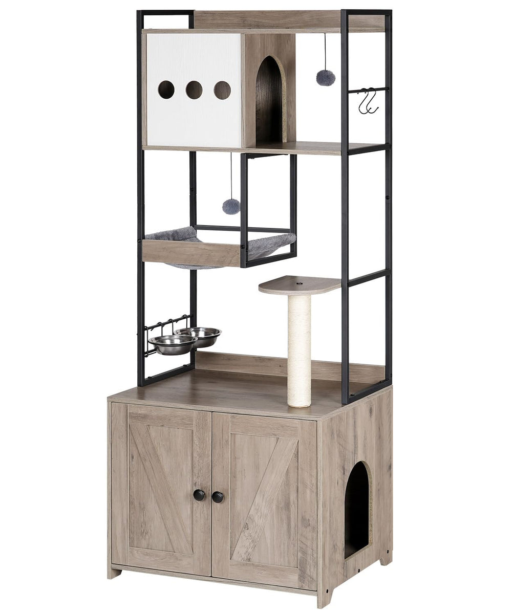 HOOBRO árbol para gatos: arenero doble y almacenamiento, mantiene la sala ordenada.
